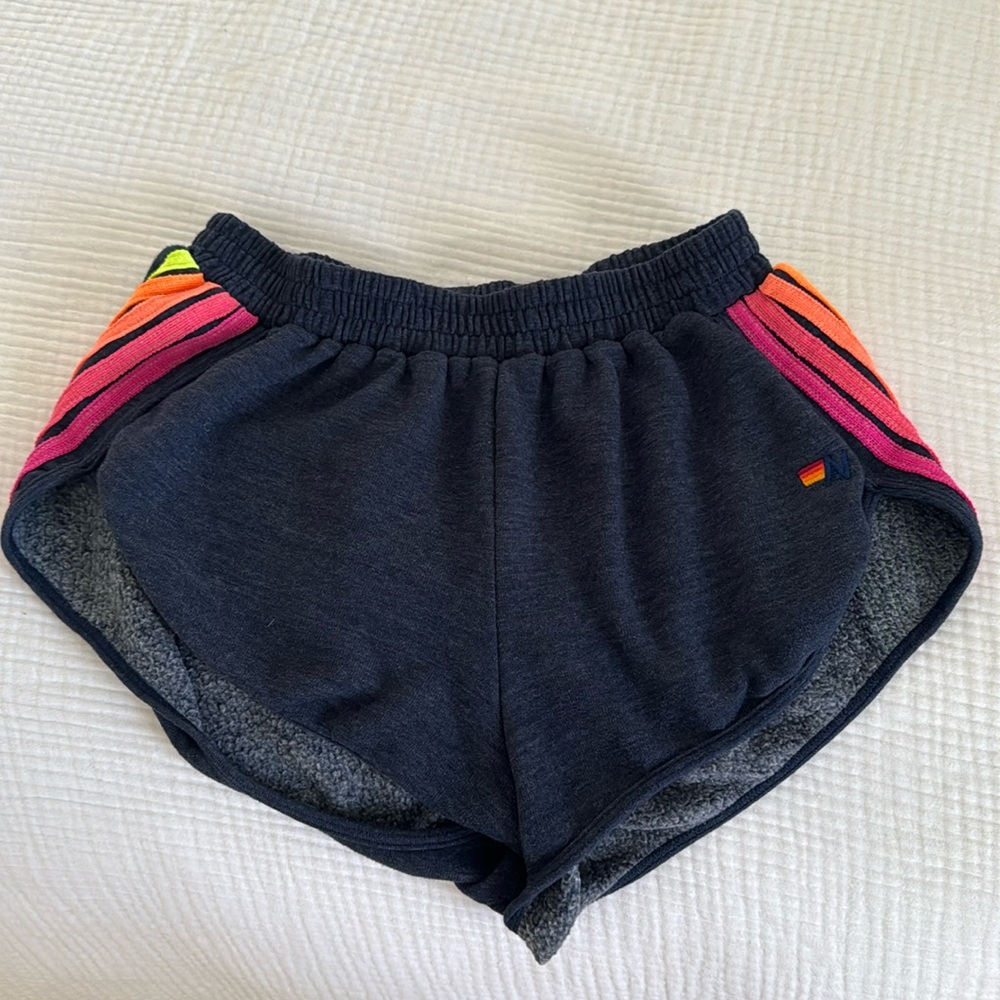 Aviator Nation 5 STRIPE JOGGER SHORTS - HEATHER NAVY // NEON